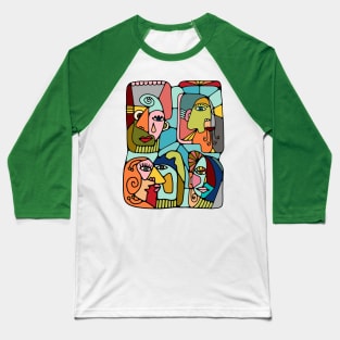 Cubist Picasso Style Faces In Mid Century Modern Colors Baseball T-Shirt